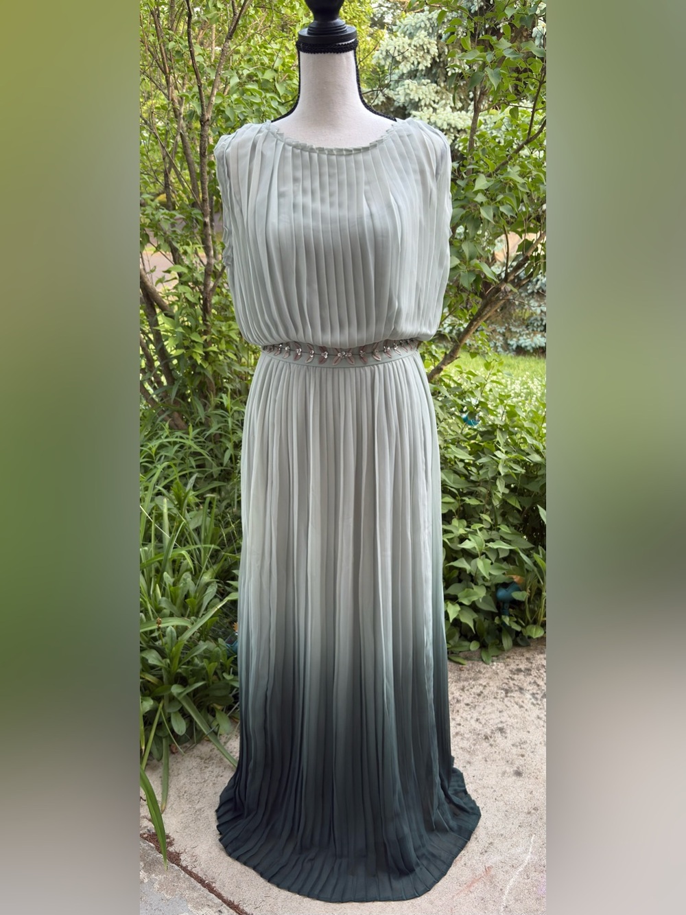 LC Lauren Conrad Mint to Deep Teal Ombre Pleated Maxi Dress